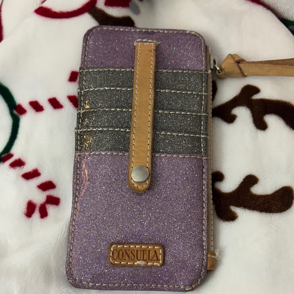 Consuela Lavender Glitter Wallet with Tan Strap
